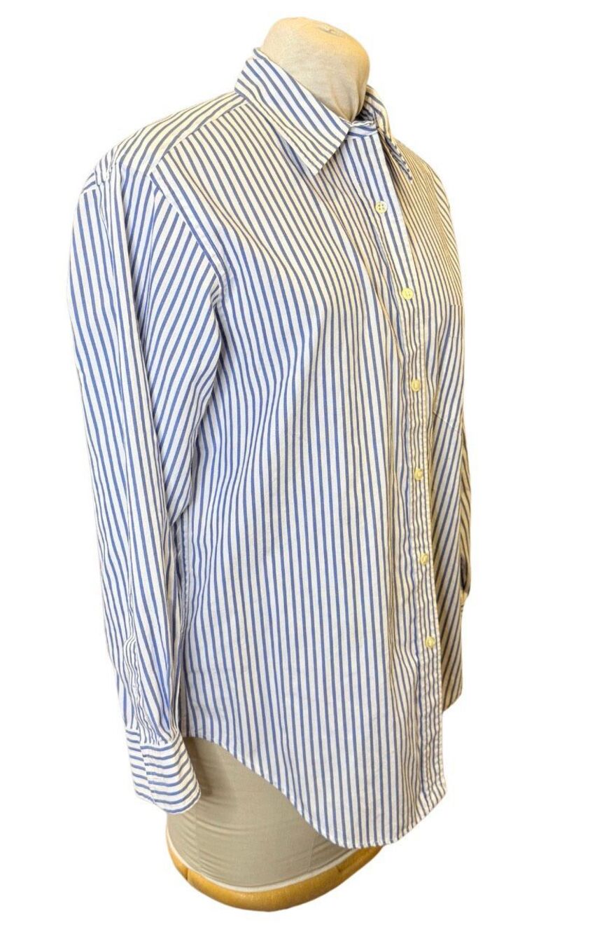 Lauren Ralph Lauren Vertical Stripe Button Front Blouse Large Vintage Crest - Picture 6 of 11